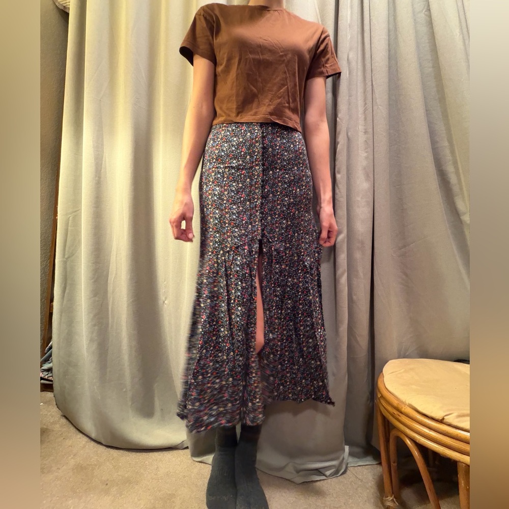 Pull&Bear Black Floral Maxi Skirt